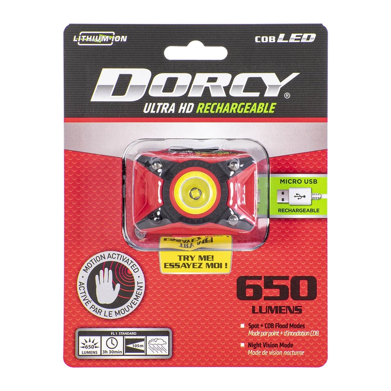 Dorcy 41-4337 650-Lumens LED USB Rechargeable Motion-Activated Headlamp, Red
