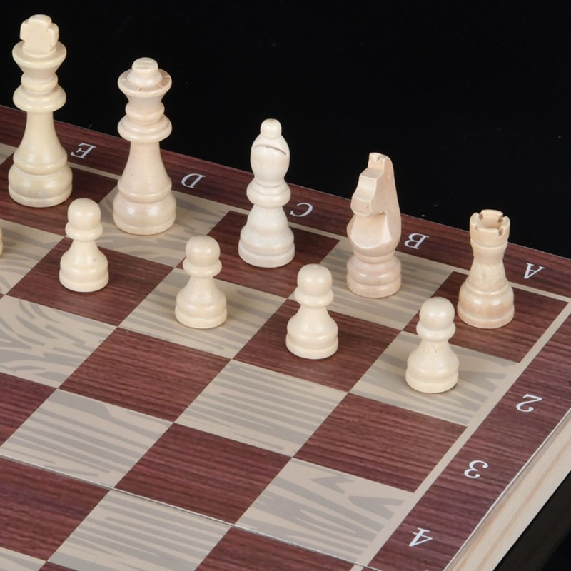 3 In 1 Wooden Chess Checkers Backgammon Set Portable Wooden