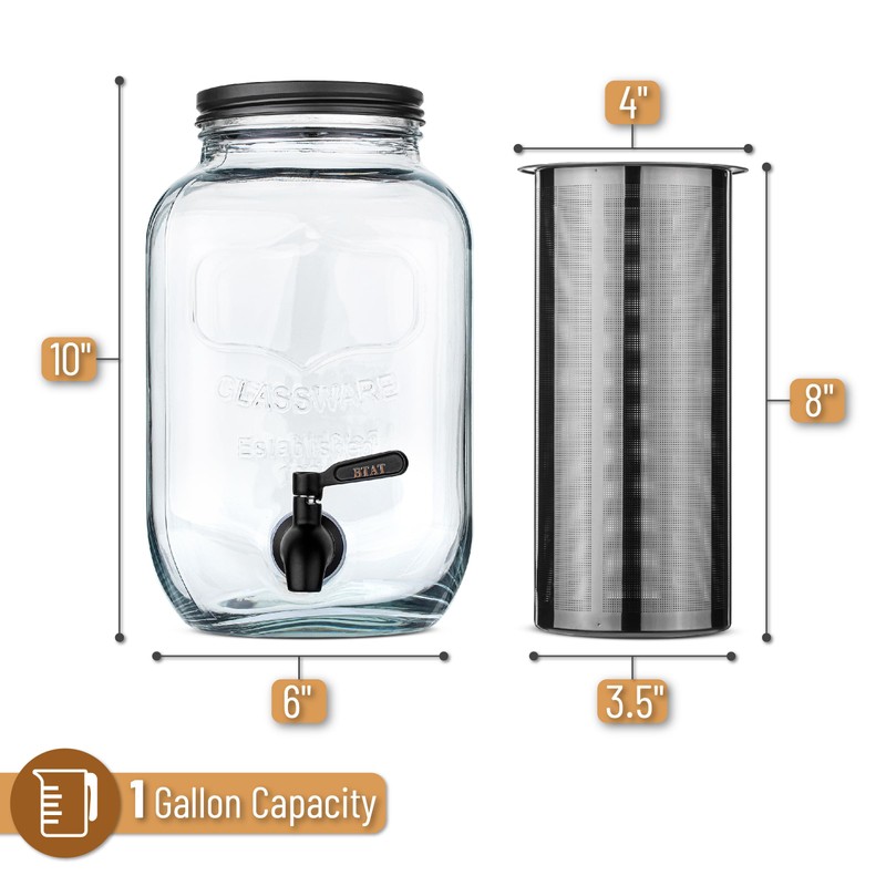 BTaT- Cold Brew Coffee Maker, 1 Gallon, Black, Mason Jar