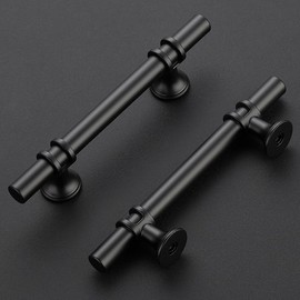Ravinte Pack of 10 Furniture Handles, Black Cabinet Handles, 89 mm, Handles for Kitchen Cabinets, Door Handles for Kitchen Cabinets, Handles Furniture with Round Base, Drawer Handles