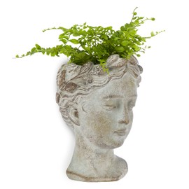 Abbott Collection Goddess Head Wall Planter - Small Cement Indoor and Outdoor Planter Pot - Grecian Woman Statue Head Planter for Flowers and Succulents (Grey, 3" Opening)