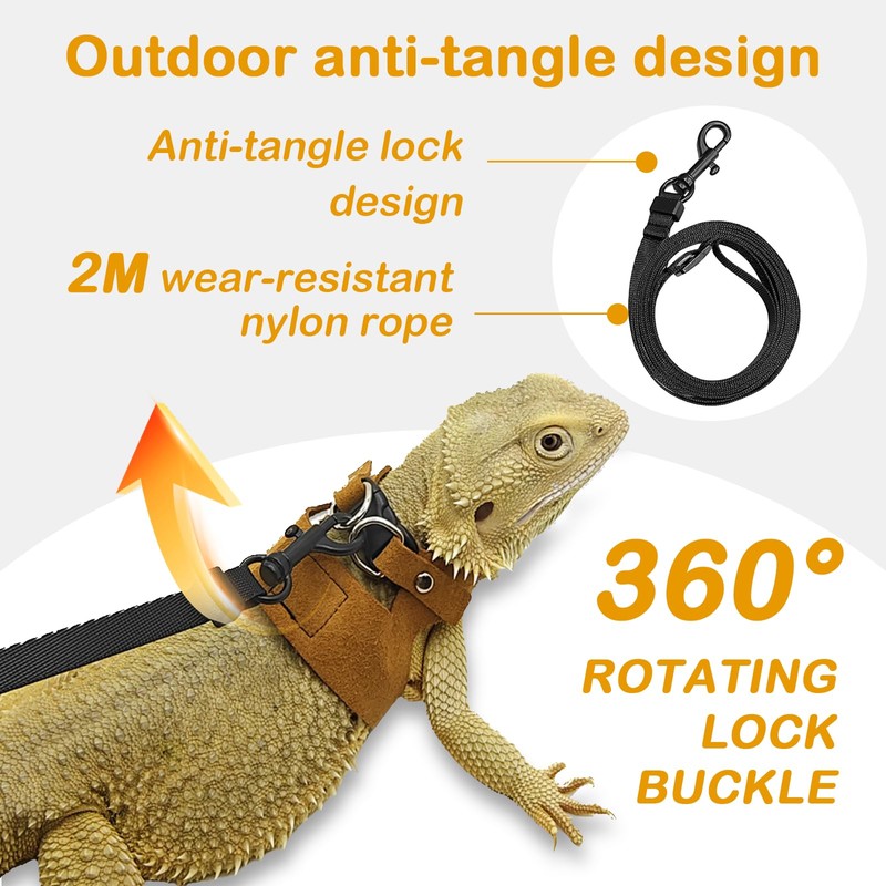 Bearded Dragon Leash and Harness Set - 3-Size Adjustable Soft