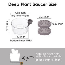 Ebristar Deep Plant Saucer, Plastic Bottom Watering Tray with Height-Adjustable Planter Riser for Indoor Plants, Deep Plant Water Catcher Tray, 4 inch Heavy Duty Deep Plant Saucer Drip Tray for Pots