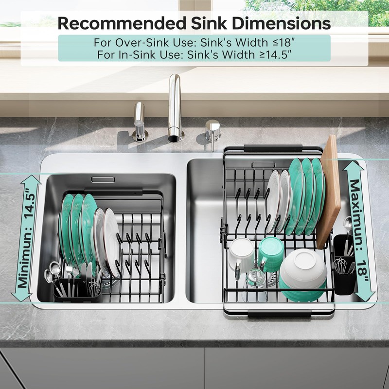 Urackify Dish Drying Rack in Sink - Expandable (14.5''-18''L) Over
