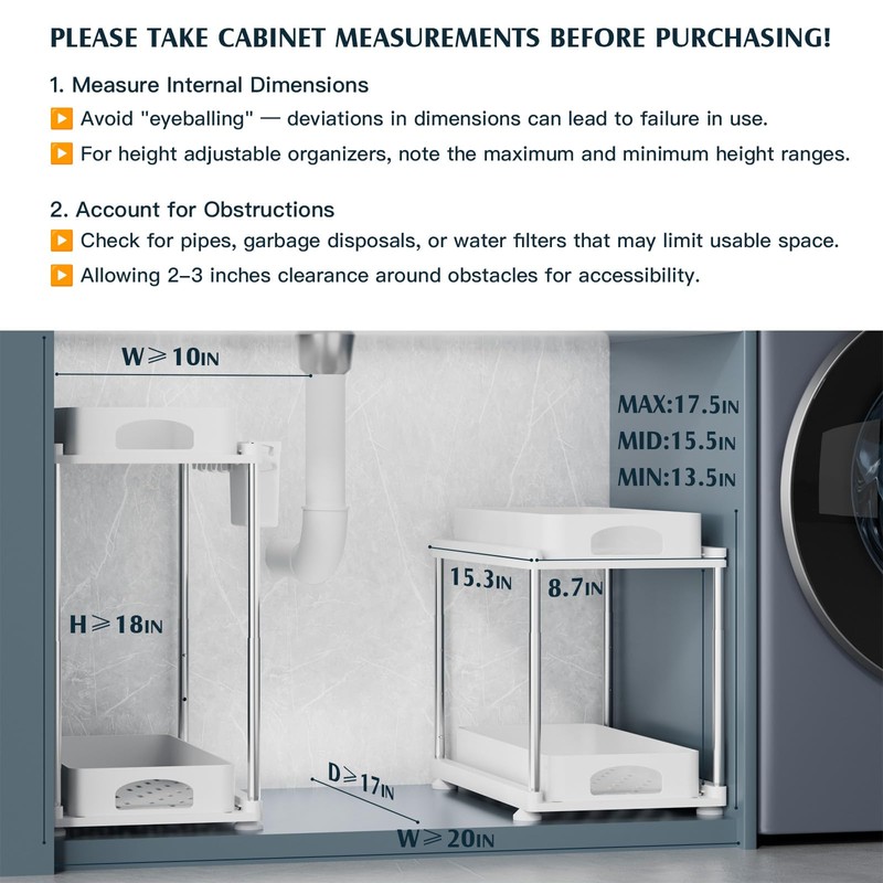 VERIFOST 2 Pack Under Sink Organizers and Storage, Double Sliding