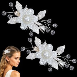 Mabor White Flower Hair Clip Bridal Hair Flowers with Silver Vine Wedding Accessories for Girls Women Elegant Floral Clips for Brides