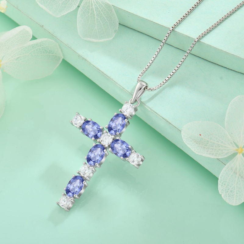 STARCHENIE Cross Necklace for Women 925 Silver Crucifix Tanzanite Jewelry