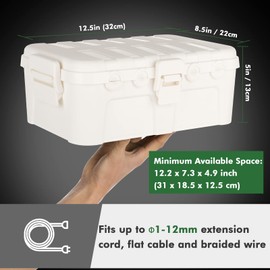 RESTMO Extra Large Waterproof Electrical Box, IP54 Weatherproof Outdoor Extension Lead Cover, Protect Outlet, Plug, Socket, Timer, Power Strip, Holiday Light Decoration, 32 x 22 x 13 cm, White