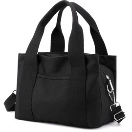 zhongningyifeng Women Canvas Handbag Shoulder bags Small Casual Multi-Pocket Top Handle Tote Crossbody Shopping Bags, Black