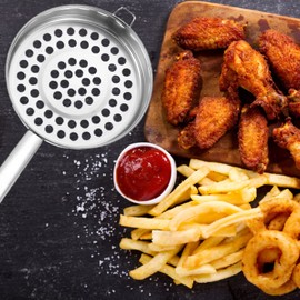 UPKOCH Big Hole Cold Shrimp Colander Skimmer ladle Spoon Strainer Kitchen mesh Spider Slotted ladle deep Metal Sink Drainer Stainless-Steel Filter Household Stainless Steel Baby Fry Pan