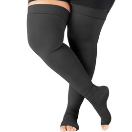 Extra Wide Men and Womens Compression Thigh High 20-30mmHg - Opaque Support Stockings with Open Toe for Circulation during Sports, Nursing, Running - Black, 4X-Large - A213BL7
