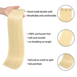 Houlud Straight Clip in Hair Extensions Real Human Hair 18 Inch 120g 7pcs Clip in Hair Extensions Brazilian Remy Human Hair 16 Clips Double Weft Human Hair For Women (18 Inch, #613 Bleach Blonde)
