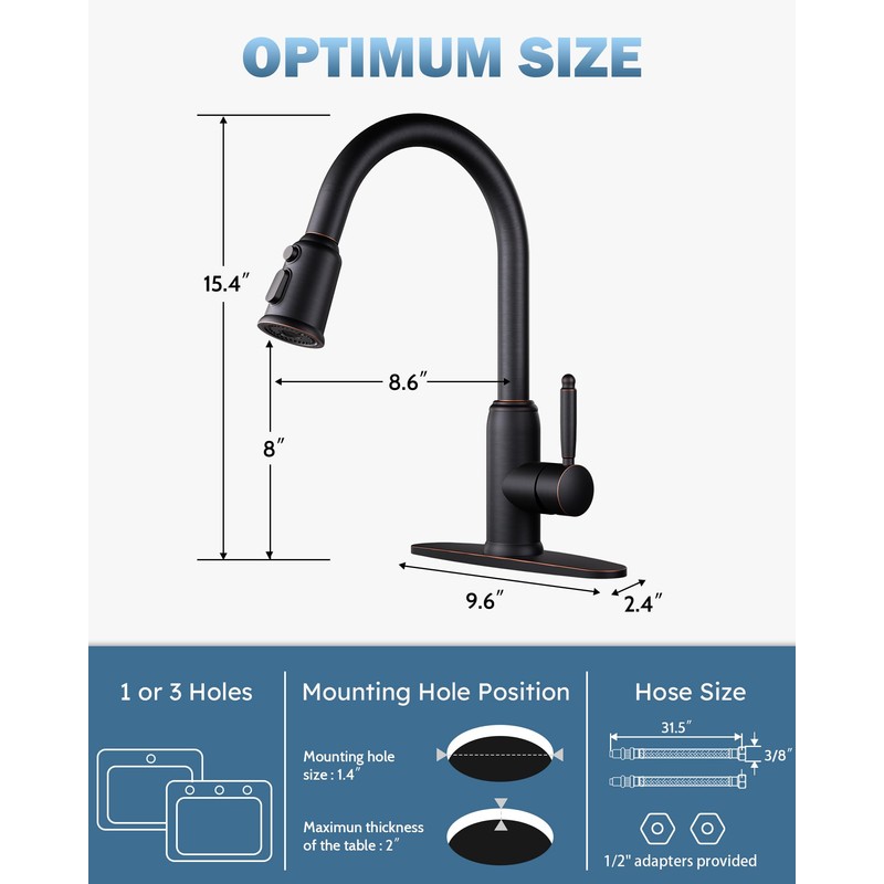 WOWOW Bronze Kitchen Faucet with Sprayer: 304 Stainless Steel Kitchen