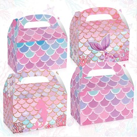 BACH AND BOUJEE 12 PCS Mermaid Party Favor Treat Boxes Ocean Little Mermaid Party Goodie Gable Boxes Tail Candy Bags Girls Under the Sea Birthday Decorations