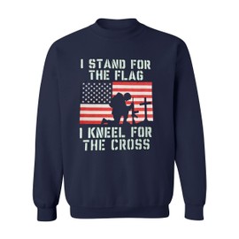 I Stand for The Flag I Kneel for The Cross Military Sweatshirt, Navy Blue, 2X