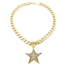 Fashion 21 Hip Hop Iced Out Star Pendant 11mm 18", 20" Cuban Chain Necklace in Gold Tone (Star / 11mm 20" Cuban Chain)