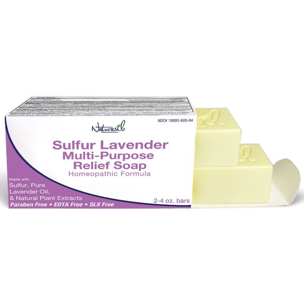 Naturasil Multi-Purpose Sulfur-Lavender Soap | Relief from Acne, Itching, Discomfort, Irritation & Redness | 4 oz each bar