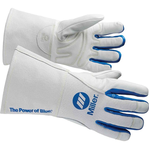 Miller Electric Welding Gloves, 3-D, XL, 12In, White/Blue, PR, X-Large (263334)