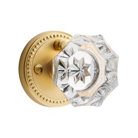 SORWDUERM Gold Door Knobs Crystal Door Knob Interior Satin Brass Privacy Brushed Gold Door Knob for Bedroom and Bathroom Glass Door Knob,Zinc Alloy 1 Pack