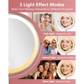 ALHAKIN 9" Lighted Makeup Mirror, 30X/1X Magnifying Mirror with Light Double Sided, Large Size 360°Rotation Makeup Mirror with Magnification, 3 Colors Brightness Adjustable Vanity Mirror, Nickel