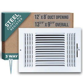 Fits 12x8 Duct Opening 3 Way Steel Air Supply Diffuser by Handua | Register Vent Cover Grille for Sidewall and Ceiling | White | Outer Dimensions: 13.75" X 9.75"
