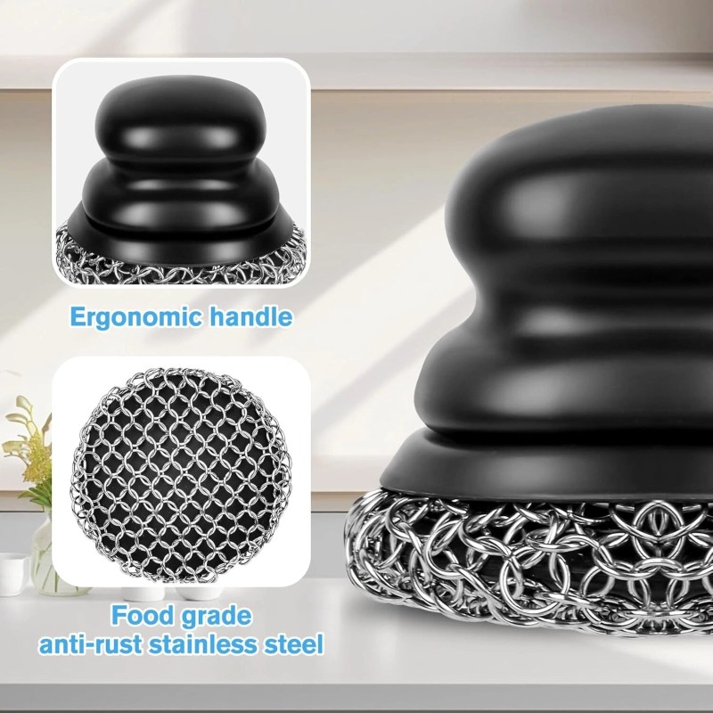 Onewly Cast Iron Scrubber and Scraper Chain Mail Scrubber Cast