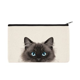 WIRESTER Canvas Zipper Makeup Bag, Cosmetic Pouch, Organizer Case for Women Girl, Multi-Purpose Travel Cosmetic Bag - Seal Point Ragdoll Cat