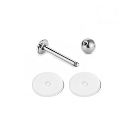 EZ Piercing 1.2 mm Titanium Labret Anti Game Disc Set Against Game Keloid on Ear Piercing Helix Conch Tragus Piercing in 6 mm 8 mm 10 mm Length, Titanium, No Gemstone