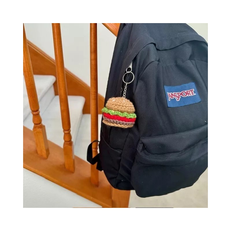 Handmade Crochet Hamburger Keychain/Croch