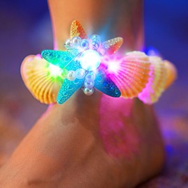 Lorealri Boho Light Up Seashell Ankle Bracelet Led Adjustable Starfish Summer Beach Party Festival Barefoot Jewelry for Women