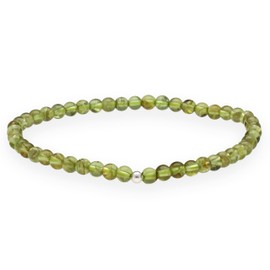 Lebensquelle Plus Peridot Ball Bracelet + 925 Silver Ball | 4 mm Large Balls | 19 cm Large Stretchy Bracelet, Gemstone, Peridot