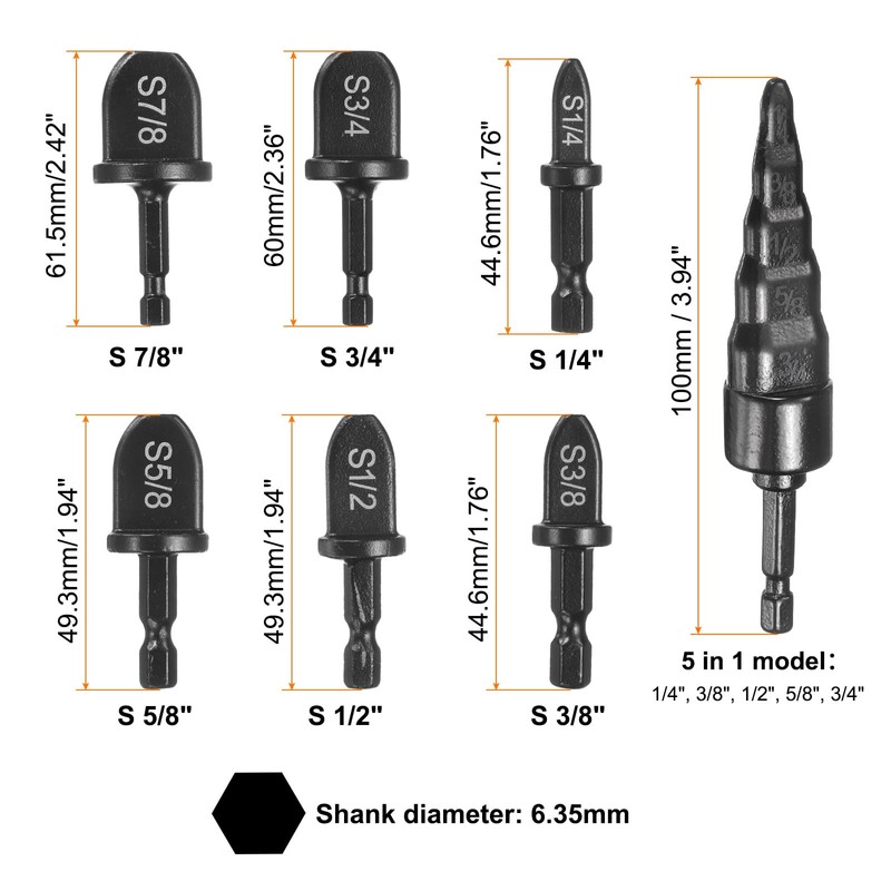 sourcing map 7Pcs Swaging Tool Drill Bit Set 1/4" 3/8"