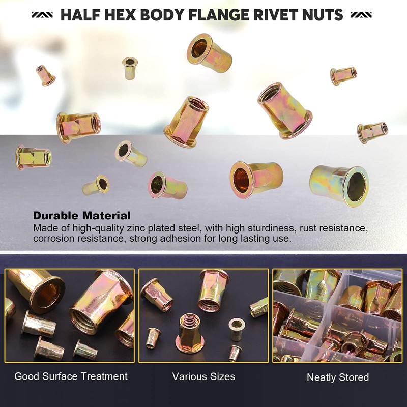 Mardatt Metric Hex Rivet Nut Assortment Kit Carbon Steel Hex