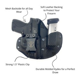 Cardini Leather USA – IWB Cáscara X Series Hybrid Kydex and Leather Holster - Concealed Carry - Inside The Waistband with Magazine Pouch for S&W M&P Shield Black Left Hand