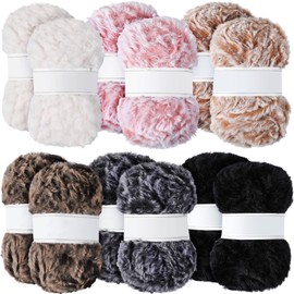 Timgle 12 Skeins Faux Fur Yarn Soft Chunky Fluffy Yarn Fuzzy Fur Yarn for Crocheting Knitting Projects, Total Length 12 x 32m (12 x 35yds, 50g x 12), 6 Colors