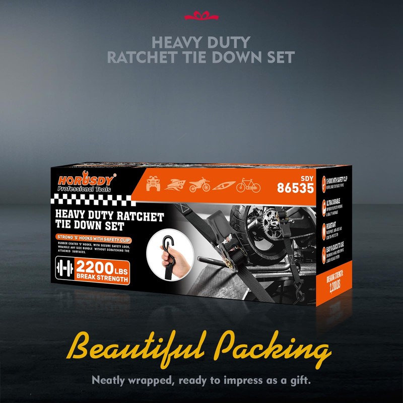 HORUSDY Ratchet Straps Heavy Duty, Tie Down Straps Ratchet Set,