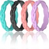 ThunderFit Silicone Wedding Bands for Women, Thin Braided Design 3.3mm