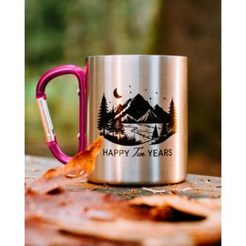 PureRejuva 10 Year Anniversary Tin Gifts for Him – Tin Anniversary for Husband - 8oz Aluminum Mug with Carabiner Handle – 10th Anniversary for Couple (Hot Pink)