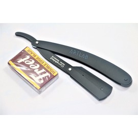 GERMAN STAINLESS PROFESSIONAL BARBER HAIR SHAVING STRAIGHT FOLDING RAZOR W/ 10 TREET BLADES (CYNAMED)