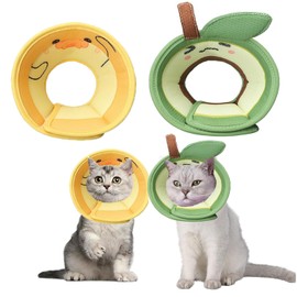 YQkangzhu 2Pcs Cat Recovery Cone, Soft Cat Cone Collar, Adjustable Elizabethan Collar for Cats, Comfortable Cat Cone Collar After Surgery Stop Licking, Cute Cartoon Design Pet Cone for Kitten (S)