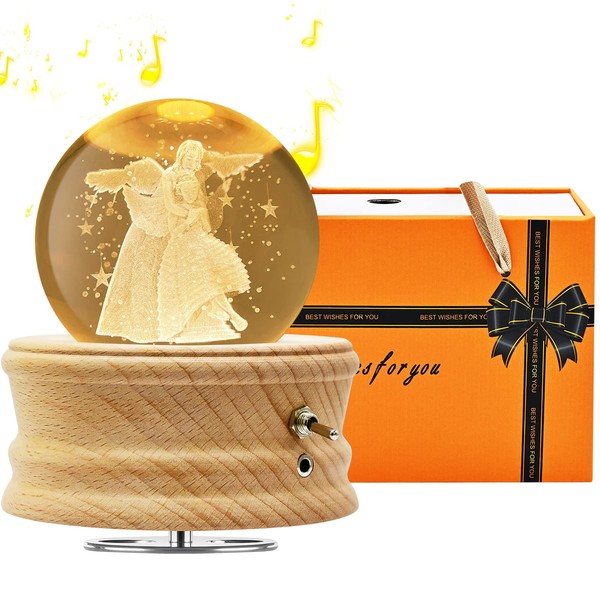 Sentasi 3D Crystal Ball Music Box, Warm Light Projection and 360° Rotating Music Box for Children/Adults/Wedding/Best Friend/Party/Graduation/Women/Christmas Gifts (Little Prince and Fox)