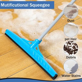 Floor Squeegee Outdoor Heavy Duty, 50cm Squeegee Broom with Long Handle 128cm Cleaning Garage Courtyard Bathroom Shower Glass Window Tile Concrete Deck Marble Water (Blue With Adjustable Handle)