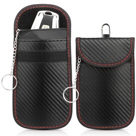 Keyless Go Protection Car Key Case, Pack of 2 Faraday Bag RFID Signal Blocking Bag, Remote Key Anti-Theft Key Bag with Key Fob, Car Key Bag for Car Key Safe, 15 x 9 cm