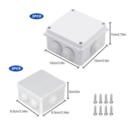 Pack of 4 Junction Boxes, Waterproof Junction Boxes, ABS Housing Junction Box, Waterproof with Screws for Distribution Box, Wet Room, Outdoor, Indoor, Garden, Road