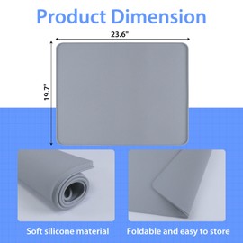 AUMAYCO Washer and Dryer Top Protector Silicone Mat, Anti-Slip Washing Machine Dryer Topper, 23.6" x 19.7" Protective Gray Washer Dryer Pad for Home Kitchen Laundry Room, Grey
