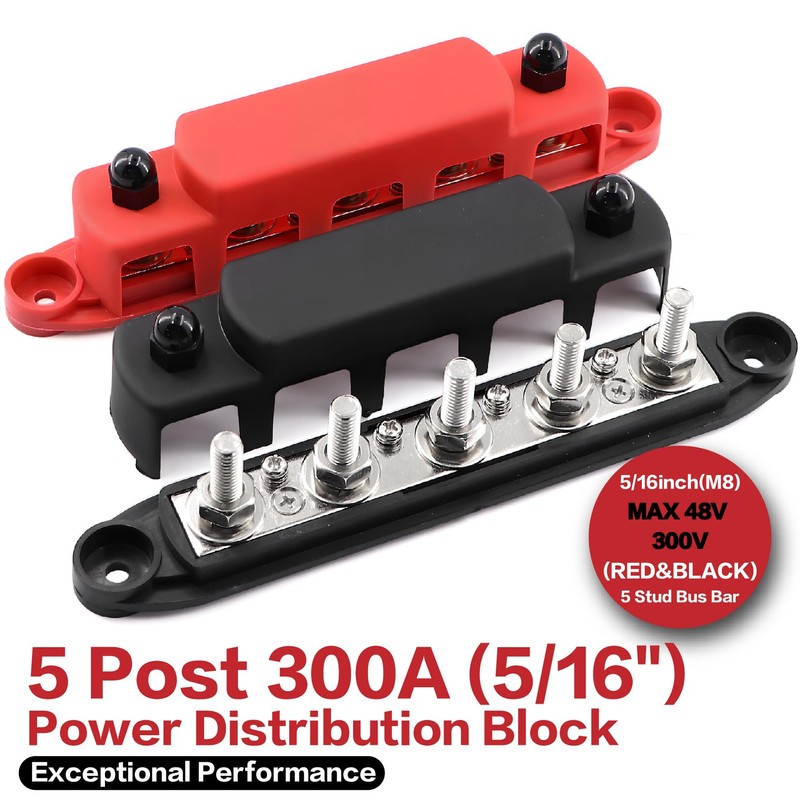 Tuijodaix 300A Bus Bar 5 Post 12V-48V DC Power Distribution
