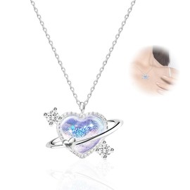 NJCXOLA Heart Necklace, Heart Necklace for Women Girls, Heart Pendant Heart Necklace Jewellery Gift for Girlfriend/Daughter/Mother Birthday Mother's Day Valentine's Day, Cubic Zirconia