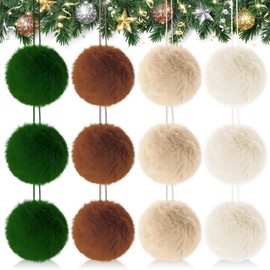 FYSUIMU 12Pcs Furry Christmas Ball Ornament 3.1 in Soft Faux Fur Pompom Ball 4 Colors Xmas Tree Hanging Decoration for Winter Party Home Decor Costume Supplies