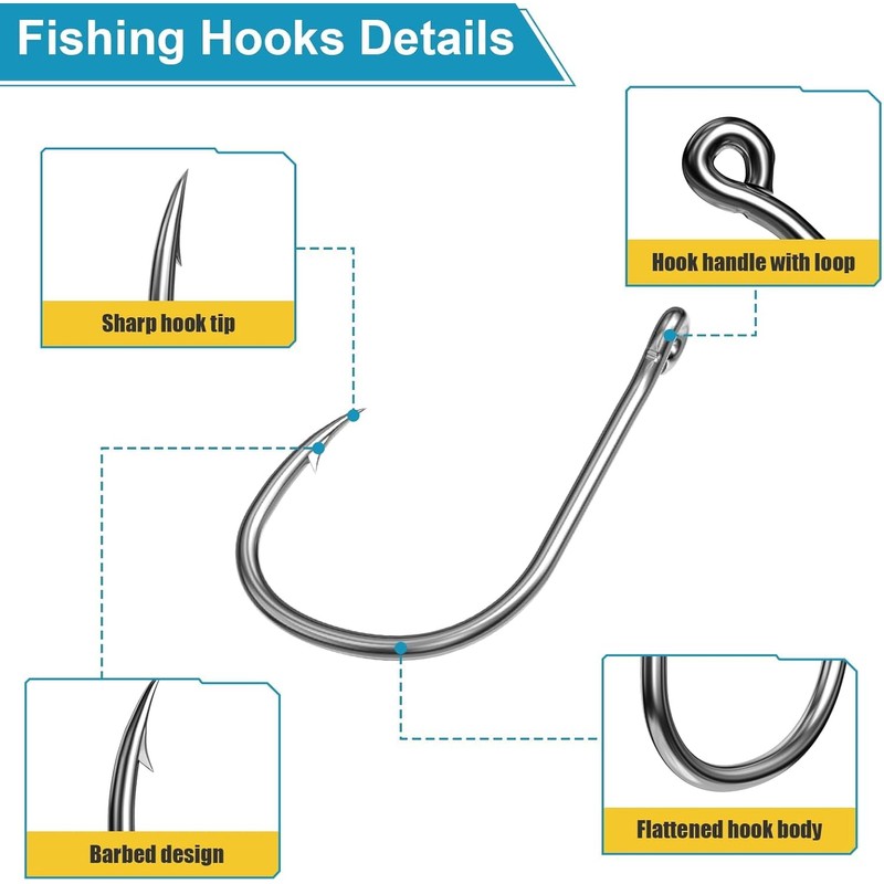 HENWUBEI 200PCS Premium Fishing Hooks, 10 Sizes Carbon Steel Fishing