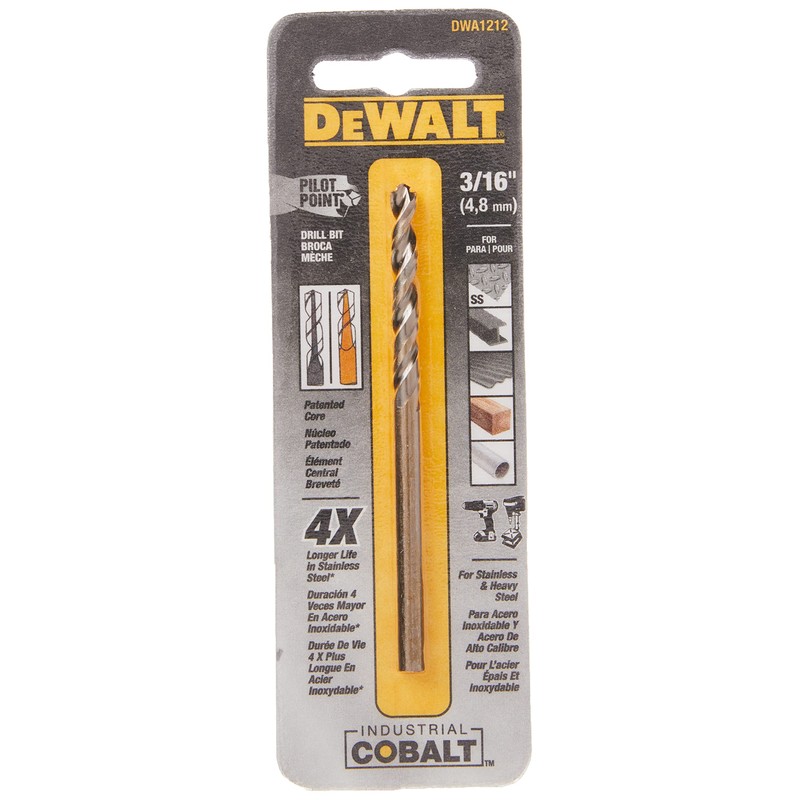 DEWALT DWA1212 3/16" Pilot Point Industrial Cobalt Alloy Steel Drill